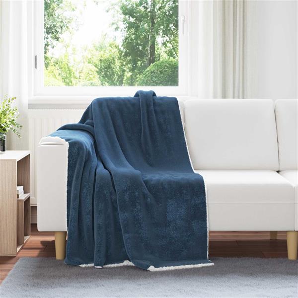 Grote foto vidaxl gooi deken marineblauw 130 x 150 cm fleece huis en inrichting bedden