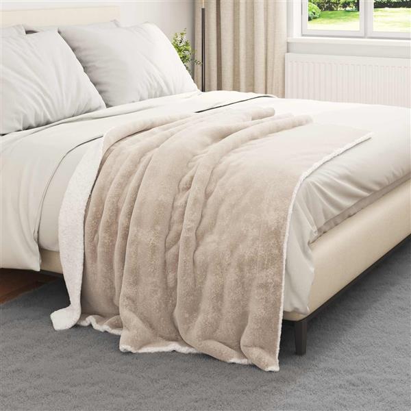Grote foto vidaxl gooi deken beige 130 x 150 cm fleece huis en inrichting bedden