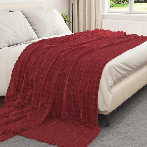 Grote foto vidaxl gooi deken bordeaux rood 240 x 220 cm fleece huis en inrichting bedden