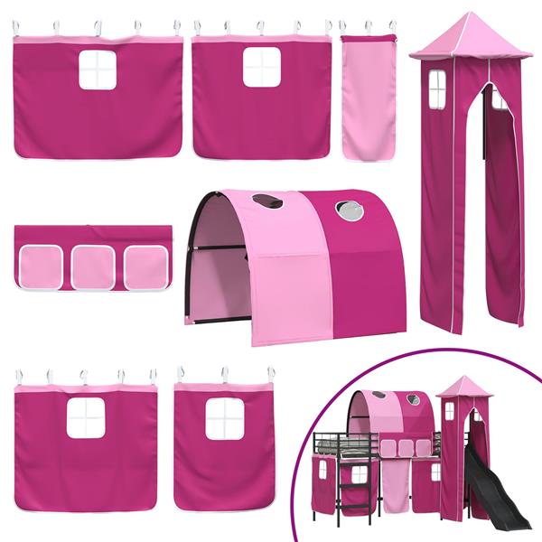 Grote foto vidaxl loftbed voor kids zwart en roze 99 5 x 190 cm metaal antiek en kunst stoelen en banken