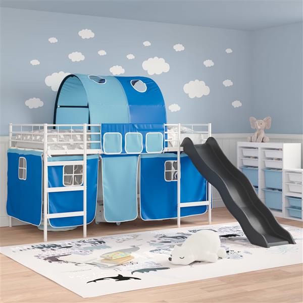 Grote foto vidaxl loftbed voor kids wit en blauw 99 5 x 200 cm metaal antiek en kunst stoelen en banken