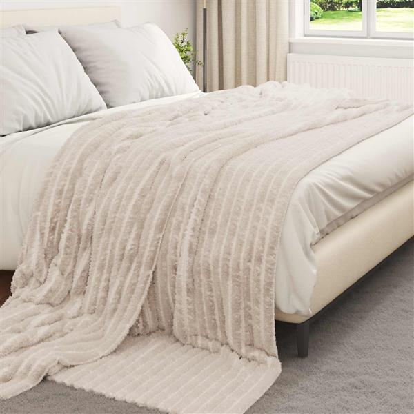 Grote foto vidaxl gooi deken beige 240 x 220 cm fleece huis en inrichting bedden
