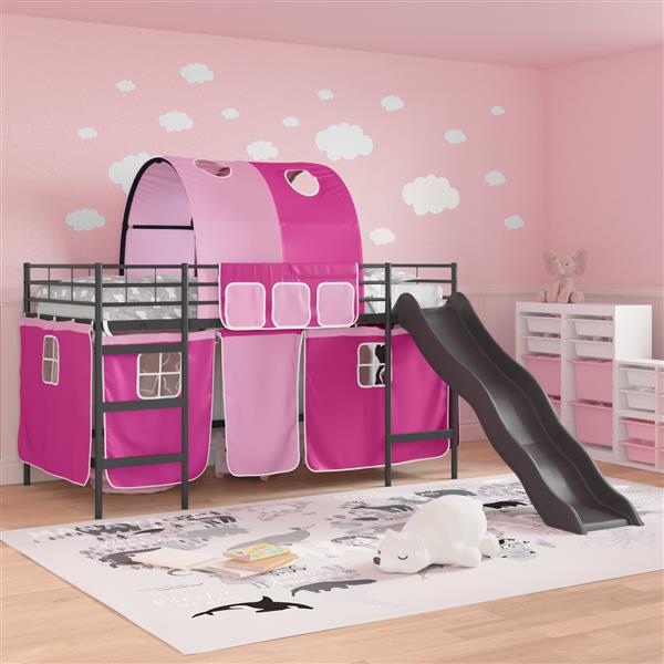Grote foto vidaxl loftbed voor kids zwart en roze 90 x 200 cm metaal antiek en kunst stoelen en banken