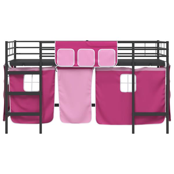 Grote foto vidaxl loftbedframe voor kinderen met gordijnen zwart en roze antiek en kunst stoelen en banken