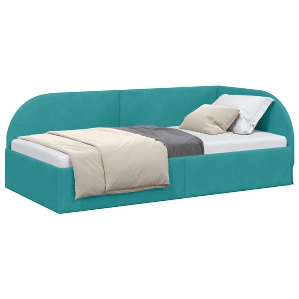 Grote foto vidaxl hoekbedframe turquoise 90 cm x 200 cm polyester en multiplex antiek en kunst stoelen en banken