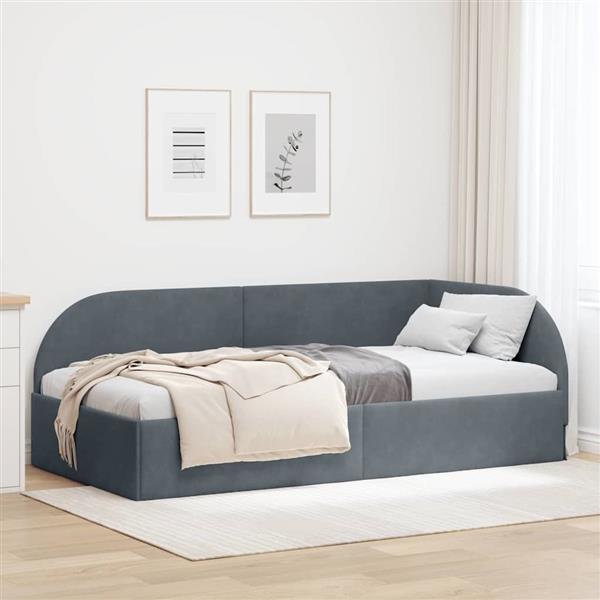 Grote foto vidaxl hoekbedframe donkergrijs 90 cm x 190 cm polyester en multiplex antiek en kunst stoelen en banken