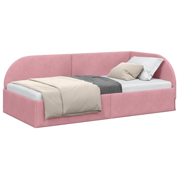 Grote foto vidaxl hoekbedframe roze 80 cm x 200 cm polyester en multiplex antiek en kunst stoelen en banken