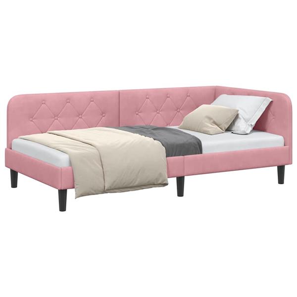 Grote foto vidaxl hoekbedframe met hoofdeinde roze 100 x 200 cm fluweel antiek en kunst stoelen en banken