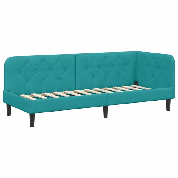 Grote foto vidaxl hoekbedframe met hoofdeinde turquoise 80 x 200 cm fluweel antiek en kunst stoelen en banken