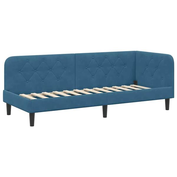 Grote foto vidaxl hoekbedframe met hoofdeinde blauw 80 x 200 cm fluweel antiek en kunst stoelen en banken