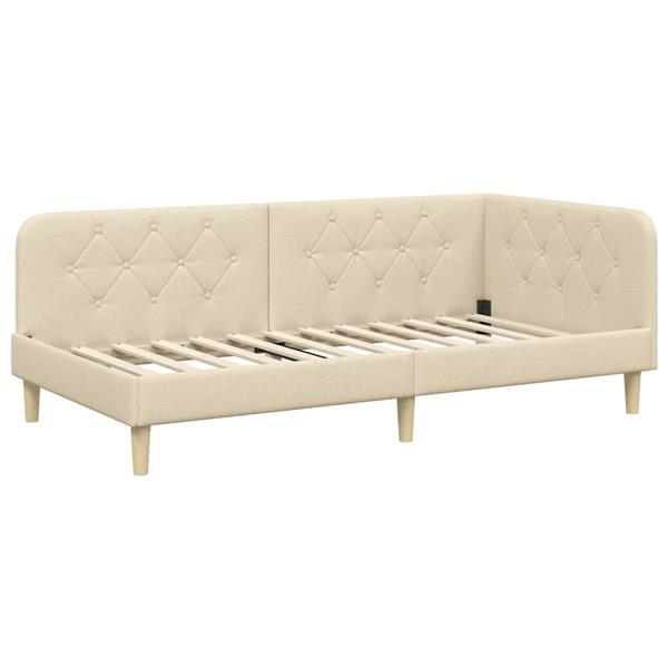 Grote foto vidaxl hoekbedframe met hoofdeinde cr me 90 x 200 cm stof antiek en kunst stoelen en banken