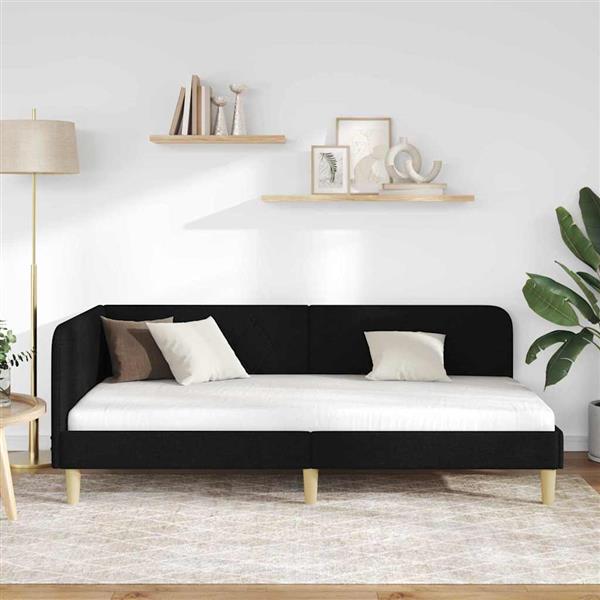 Grote foto vidaxl hoekbedframe met hoofdeinde zwart 90 x 190 cm stof antiek en kunst stoelen en banken