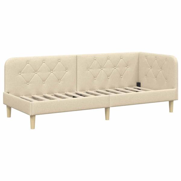 Grote foto vidaxl hoekbedframe met hoofdeinde cr me 80 x 200 cm stof antiek en kunst stoelen en banken