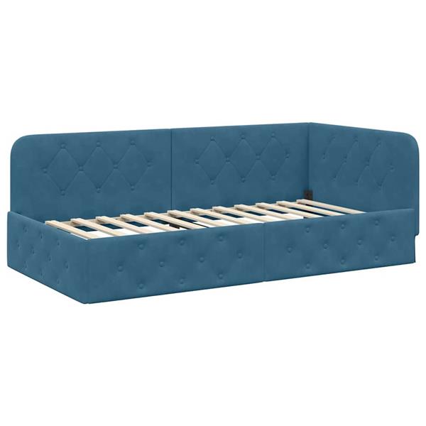 Grote foto vidaxl hoekbedframe met hoofdeinde blauw 90 x 200 cm fluweel antiek en kunst stoelen en banken