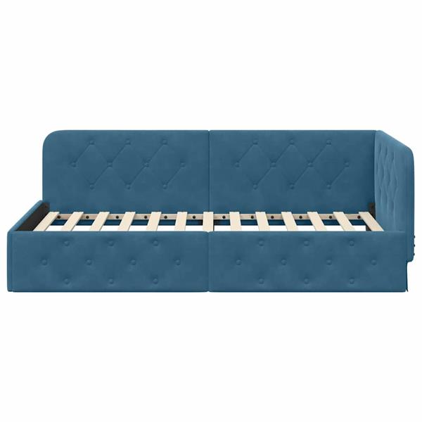 Grote foto vidaxl hoekbedframe met hoofdeinde blauw 90 x 190 cm fluweel antiek en kunst stoelen en banken