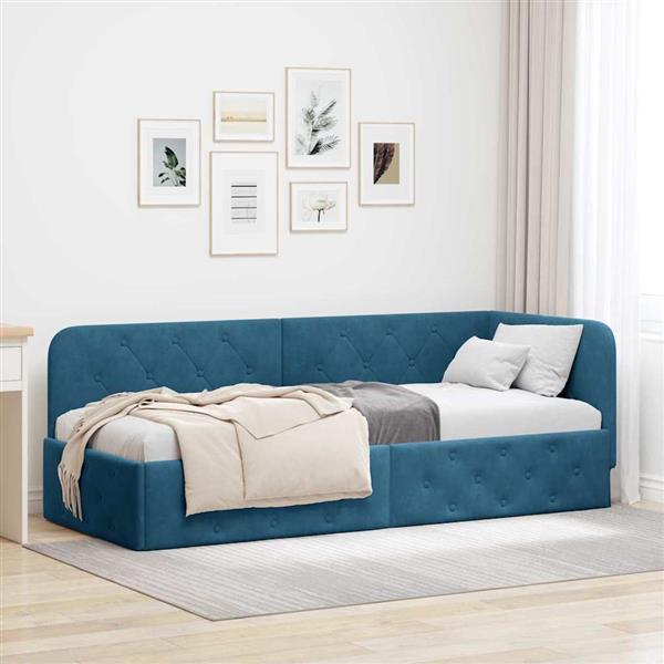 Grote foto vidaxl hoekbedframe met hoofdeinde blauw 80 x 200 cm fluweel antiek en kunst stoelen en banken