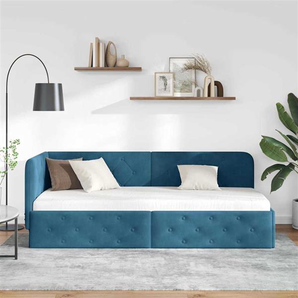 Grote foto vidaxl hoekbedframe met hoofdeinde blauw 80 x 200 cm fluweel antiek en kunst stoelen en banken