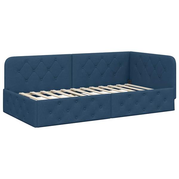 Grote foto vidaxl hoekbedframe met hoofdeinde blauw 100 x 200 cm stof antiek en kunst stoelen en banken