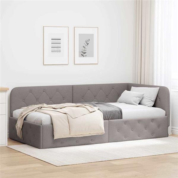 Grote foto vidaxl hoekbedframe met hoofdeinde taupe 100 x 200 cm stof antiek en kunst stoelen en banken