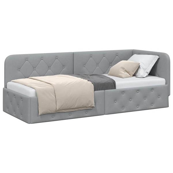 Grote foto vidaxl hoekbedframe met hoofdeinde lichtgrijs 80 x 200 cm stof antiek en kunst stoelen en banken