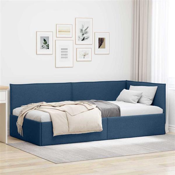 Grote foto vidaxl hoekbedframe met hoofdeinde blauw 100 x 200 cm fluweel antiek en kunst stoelen en banken