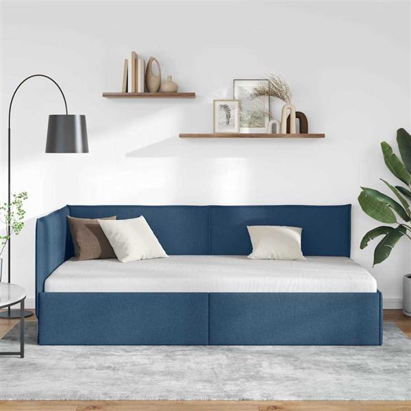 Grote foto vidaxl hoekbedframe met hoofdeinde blauw 100 x 200 cm fluweel antiek en kunst stoelen en banken