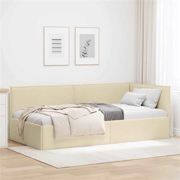 Grote foto vidaxl hoekbedframe met hoofdeinde cr me 90 x 200 cm fluweel antiek en kunst stoelen en banken