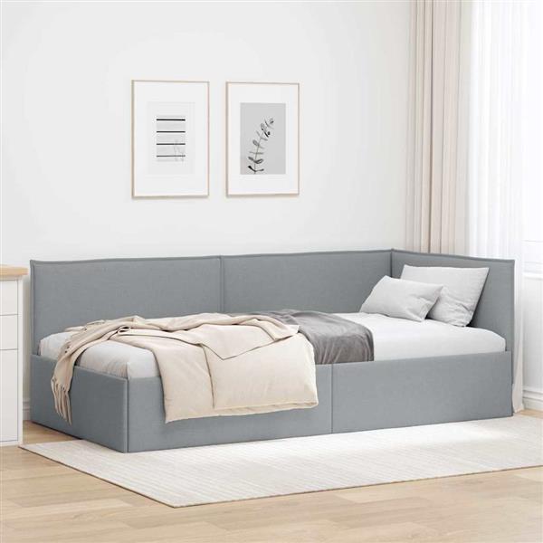 Grote foto vidaxl hoekbedframe met hoofdeinde lichtgrijs 90 x 190 cm fluweel antiek en kunst stoelen en banken