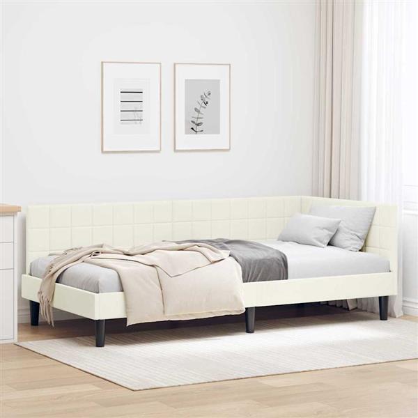 Grote foto vidaxl hoekbedframe met hoofdeinde cr me 90 cm x 190 cm fluweel antiek en kunst stoelen en banken