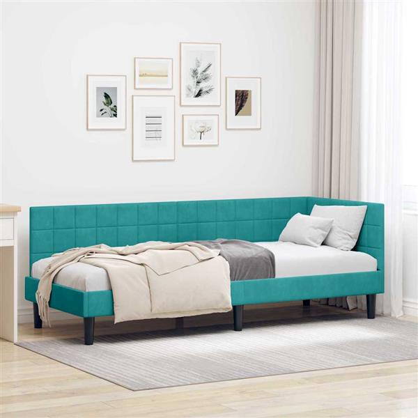 Grote foto vidaxl hoekbedframe met hoofdeinde turquoise 80 cm x 200 cm fluweel antiek en kunst stoelen en banken