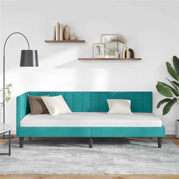 Grote foto vidaxl hoekbedframe met hoofdeinde turquoise 80 cm x 200 cm fluweel antiek en kunst stoelen en banken