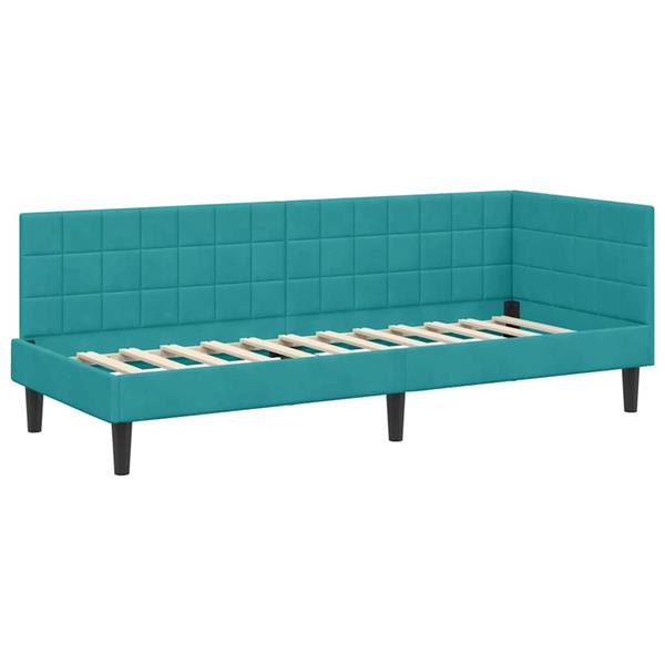 Grote foto vidaxl hoekbedframe met hoofdeinde turquoise 80 cm x 200 cm fluweel antiek en kunst stoelen en banken