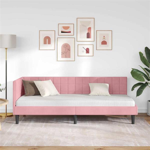 Grote foto vidaxl hoekbedframe met hoofdeinde roze 80 cm x 200 cm fluweel antiek en kunst stoelen en banken
