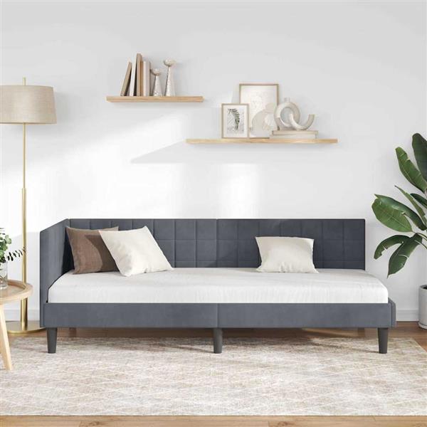 Grote foto vidaxl hoekbedframe met hoofdeinde donkergrijs 80 cm x 200 cm fluweel antiek en kunst stoelen en banken