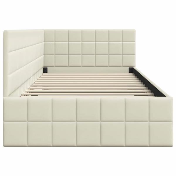 Grote foto vidaxl hoekbedframe met hoofdeinde cr me 100 cm x 200 cm fluweel antiek en kunst stoelen en banken