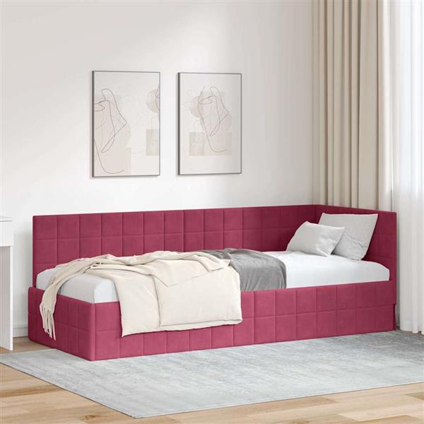 Grote foto vidaxl hoekbedframe met hoofdeinde wijnrood 80 cm x 200 cm fluweel antiek en kunst stoelen en banken