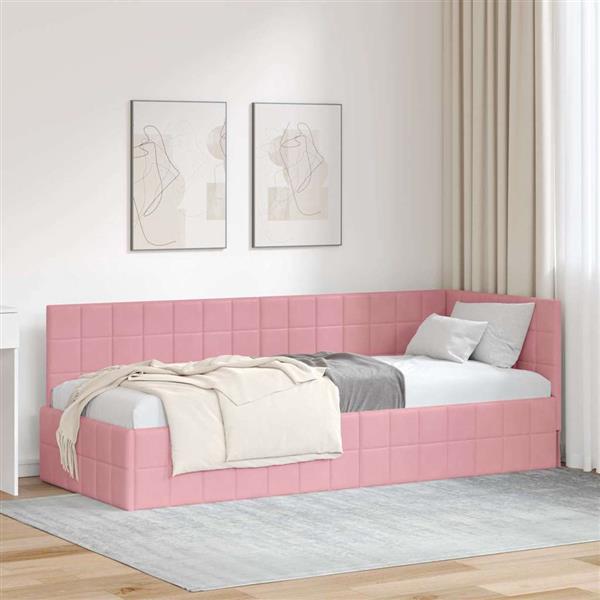 Grote foto vidaxl hoekbedframe met hoofdeinde roze 80 cm x 200 cm fluweel antiek en kunst stoelen en banken