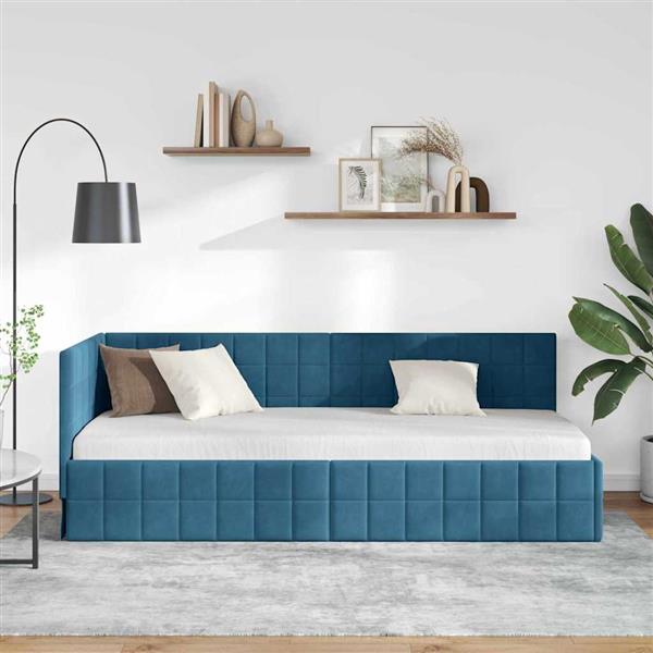 Grote foto vidaxl hoekbedframe met hoofdeinde blauw 80 cm x 200 cm fluweel antiek en kunst stoelen en banken