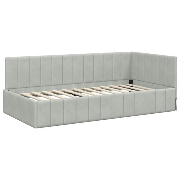 Grote foto vidaxl hoekbedframe met hoofdeinde lichtgrijs 90 cm x 200 cm fluweel antiek en kunst stoelen en banken