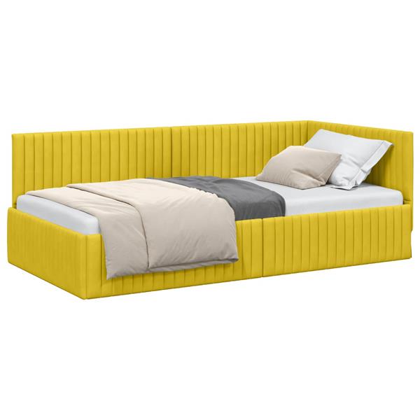 Grote foto vidaxl hoekbedframe met hoofdeinde geel 100 cm x 200 cm fluweel antiek en kunst stoelen en banken