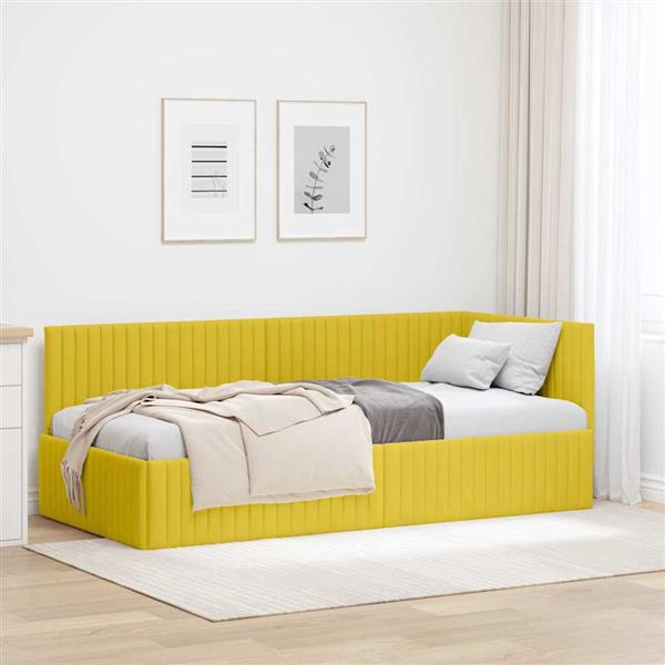 Grote foto vidaxl hoekbedframe met hoofdeinde geel 90 cm x 200 cm fluweel antiek en kunst stoelen en banken
