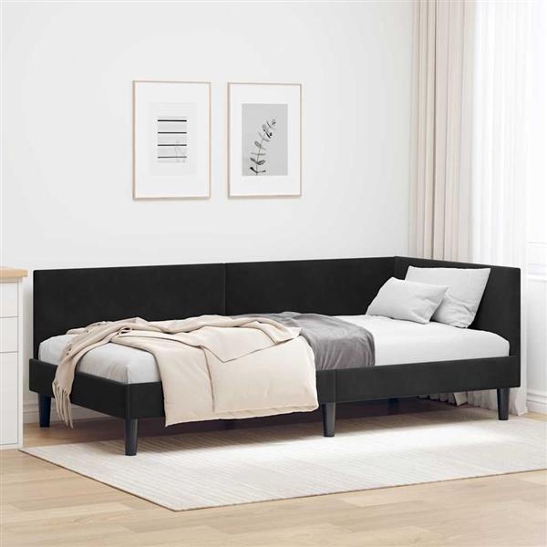 Grote foto vidaxl hoekbedframe zwart 90 cm x 200 cm polyester en multiplex antiek en kunst stoelen en banken