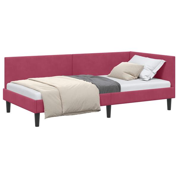 Grote foto vidaxl hoekbedframe wijnrood 90 cm x 200 cm polyester en multiplex antiek en kunst stoelen en banken
