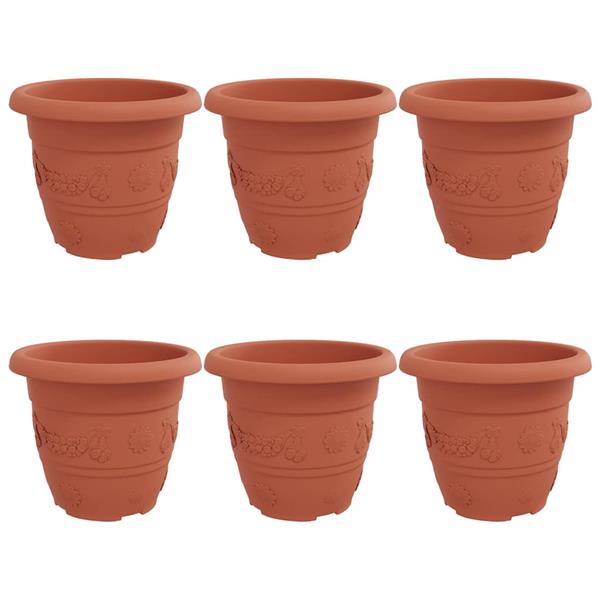 Grote foto vidaxl ronde bloempot 6 pcs baksteenrood 26 x 21.5 cm kunststof tuin en terras overige tuin en terras