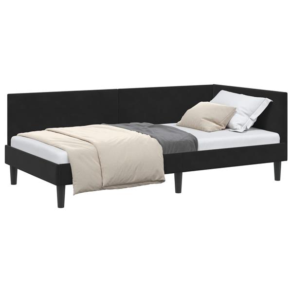Grote foto vidaxl hoekbedframe zwart 90 cm x 190 cm polyester en multiplex antiek en kunst stoelen en banken