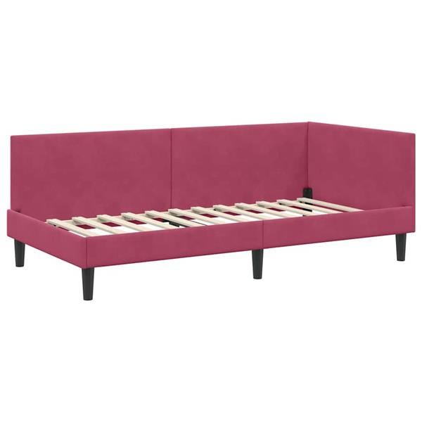 Grote foto vidaxl hoekbedframe wijnrood 90 cm x 190 cm polyester en multiplex antiek en kunst stoelen en banken