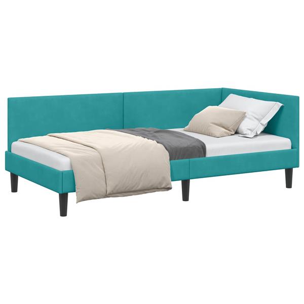Grote foto vidaxl hoekbedframe turquoise 80 cm x 200 cm polyester en multiplex antiek en kunst stoelen en banken