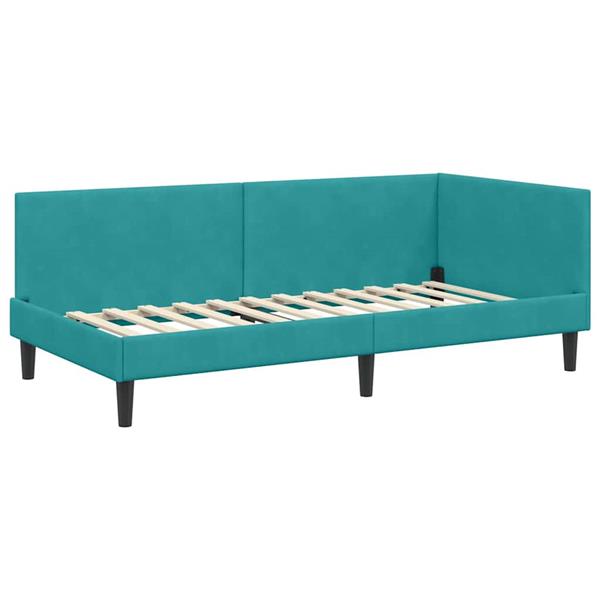 Grote foto vidaxl hoekbedframe turquoise 80 cm x 200 cm polyester en multiplex antiek en kunst stoelen en banken