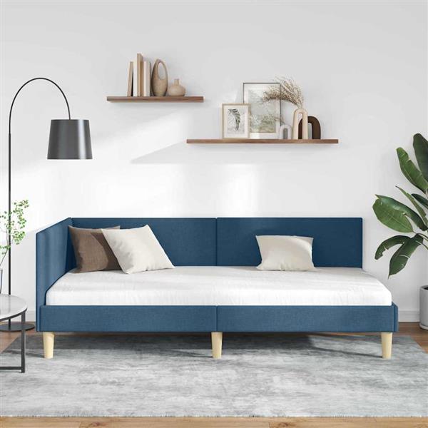 Grote foto vidaxl hoekbedframe blauw 100 cm x 200 cm stof en multiplex antiek en kunst stoelen en banken