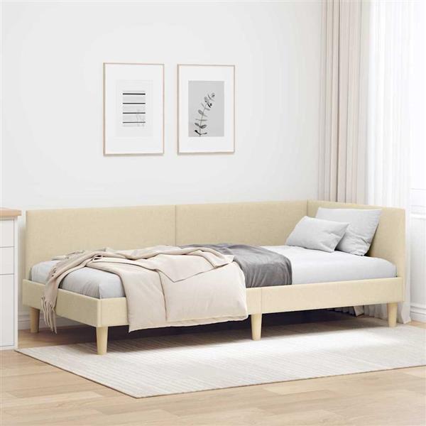 Grote foto vidaxl hoekbedframe cr me 100 cm x 200 cm stof en multiplex antiek en kunst stoelen en banken